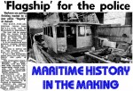 Newspaper article onf Allan as Police Flagship with text Maritime History in the making